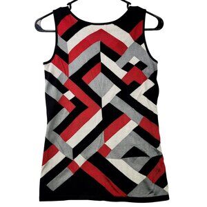 Rondina New York Sleeveless Geometric Wool Silk Blend Tank Top S Black Red White